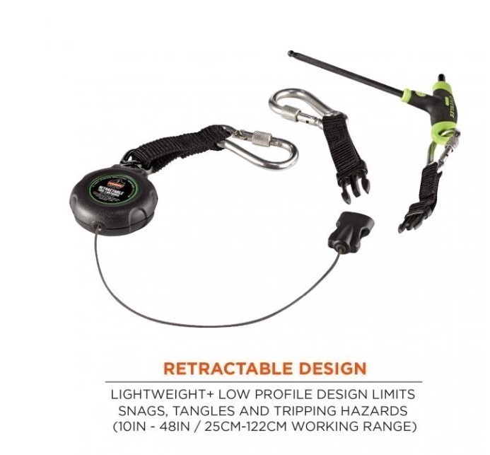 lot 859 image: NEW Ergodyne Squids 3000 Retractable Tool Lanyard - Dual Stainless-Steel Carabiners - 1lb
