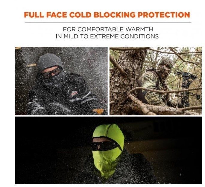 lot 860 image: NEW Ergodyne N-Ferno 6823 Balaclava Face Mask - Wind-Proof, Hinged Design - Black