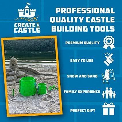 lot 532 image: NEW Create A Castle Sandcastle Kit as Seen on Shark Tank, 5 Piece Outdoor Beach, Snow or Sand Toy Set, Castle Towers, Building Tools, Mesh Storage Backpack - Deluxe Green