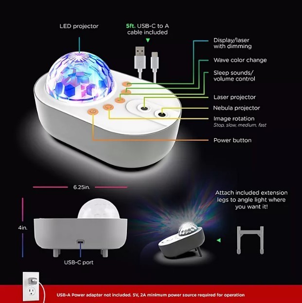 lot 537 image: NEW Ecoscapes Galaxy Night Light Projector with Soothing Sound Effect by Enbrighten
