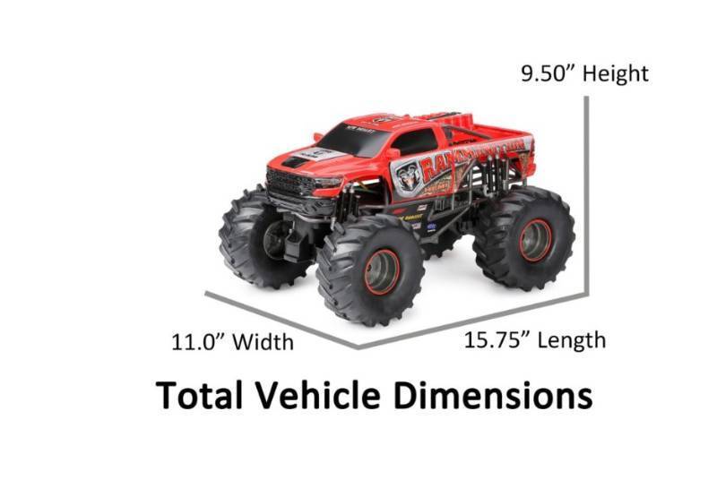 lot 587 image: New Bright 110 Scale Radio Control Raminator Monster Truck - RED