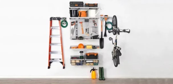 lot 501 image: HAUS 18014 59-Piece Quick-Release Snap Rail Garage Organization System Kit