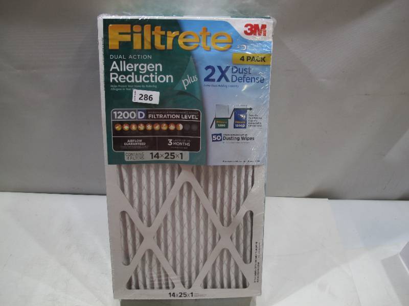 lot 543 image: NEW 4-Pack of Filtrete Allergen Reduction Plus 2X Dust Filters 1200D - 14x25x1