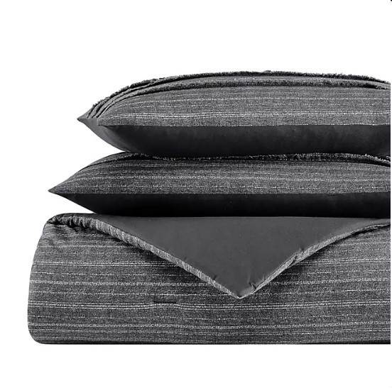lot 620 image: NEW Vince Camuto 3pc Comforter Set with Bonus Tote - FullQueen - Gray Stripe