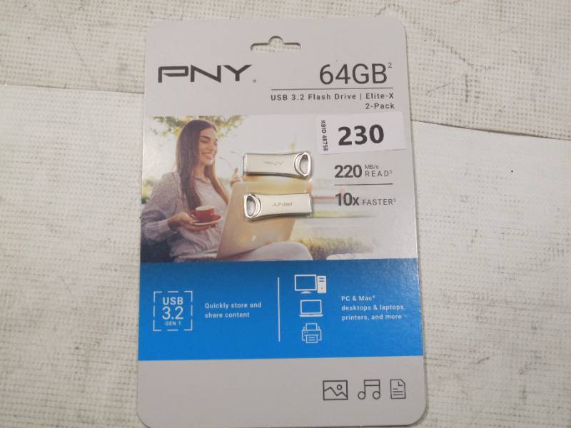 lot 613 image: NEW PNY 64GB Elite-X USB 3.2 Flash Drive (2 Pack)