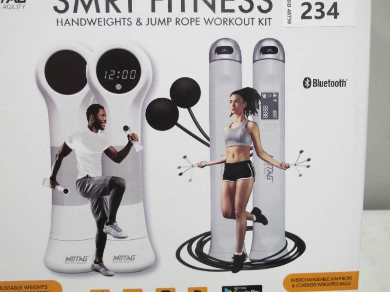 lot 614 image: NEW Motag Smrt Fitness Handweights and Jump Rope Workout Kit