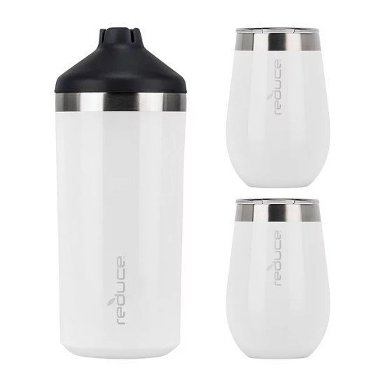 lot 616 image: NEW Reduce Wine Bottle Cooler 3-Piece Set with 12-oz. Wine Tumblers - White