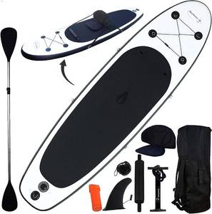 lot 593 image: NEW Blue Water Toys Inflatable Crossover Stand Up Paddle BoardKayak Kit - Pump, Backpack, Coil Leash, Paddles, Detachable Seat, SUP 300 Pound Limit, 10 Feet by 32 Inches