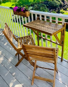 lot 594 image: NEW Patio Wise Acacia Wood Folding Balcony Table