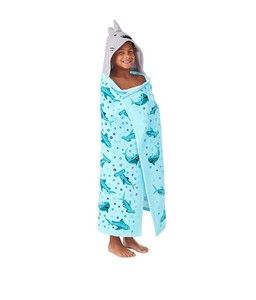 lot 695 image: NEW Members Mark Kids Hooded Beach Towel with Hand Pockets - Shark