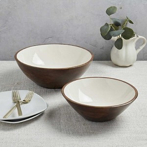 lot 700 image: NEW Members Mark Set of 2 Mango Wood Serving Bowls - Ivory