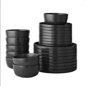 lot 714 image: NEW Members Mark 24 Piece Modern Stoneware Dinnerware Set - Black
