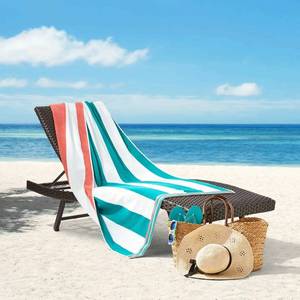 lot 706 image: NEW Pair of Members Mark Cabana Oversized Towel - Coral Teal Stripes  Royal Navy Stripes