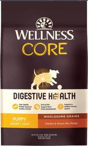 lot 720 image: NEW Wellness CORE Digestive Health Puppy Chicken & Brown Rice Dry Dog Food 24 lb Bag