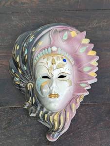 lot 7 image: Porcelain Mask Wall-Hanging