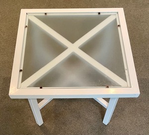 lot 49 image: White Metal Glass Top Table