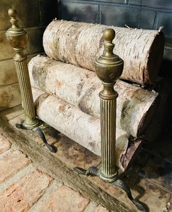 lot 27 image: Brass Andirons with Birch Logs