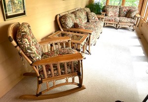 lot 6 image: Gorgeous Sofa, Loveseat, Rocking Chair and Pair of Tables