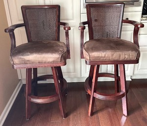 lot 47 image: Four Maple Barstools with Suede Seats