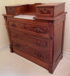 lot 42 image: Vintage Wooden Dresser with Hanky Drawers and Marble Accented Top