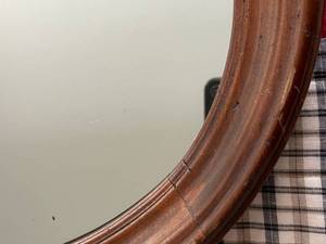 lot 125 image: Oval Wall Mount Mirror with Wooden Frame