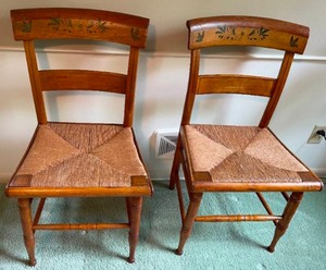 lot 133 image: Pair of Vintage Hitchcock Chairs with Woven Seats