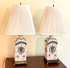 lot 8 image: Pair of Hand Painted Vintage Ceramic Table Lamps