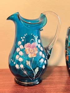lot 144 image: Two Pieces of Vintage Aqua Blue Glassware
