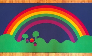 lot 163 image: Vintage Vibrant Rainbow Fabric Wall Art