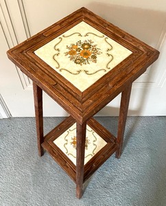 lot 171 image: Vintage Wooden Accent Table with Tile Accents
