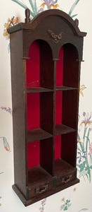 lot 176 image: Petite Vintage Wooden Shelf with Red Velvet Backing