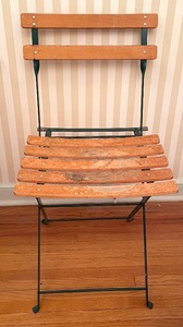 lot 203 image: Vintage Folding Metal Chair with Wooden Slat Seat and Back