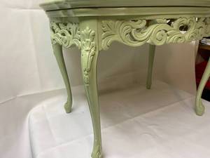 lot 242 image: Vintage Ornate Wooden Glass Topped Table