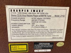 lot 254 image: Sharper Image CD  Record Player  AM FM Tuner Model ZI162