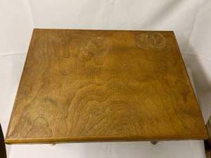 lot 266 image: Vintage Wooden Accent Table with Brass Feet