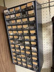 lot 277 image: 60 Drawer Hardware Organizer, Storage Trays and Assorted Hardware