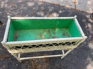 lot 301 image: Vintage Wicker Plant Stand with Metal Tray