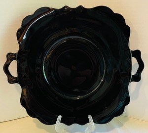 lot 353 image: Bold Black Glass Platters, Plates and Candle Holders