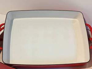 lot 72 image: Pair of Dansk Red Enamel Casserole Pans