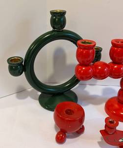 lot 77 image: Scandinavian Wood Candleholders