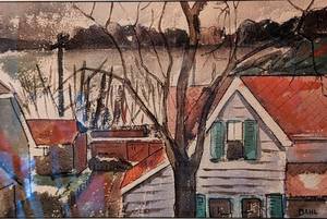 lot 78 image: Framed Scenic Landscape Watercolor Painting by Dahl