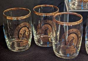 lot 80 image: Vintage Coors Gold Rimmed Beer Barrel Glasses