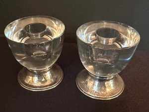 lot 52 image: Pair of Vintage Sterling and Glass Candleholders