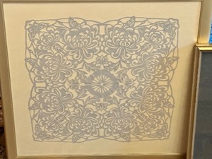 lot 378 image: Framed Paper Cut Art and Black and White Abstract Drawing