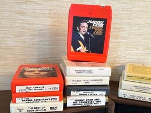 lot 395 image: Vintage SEARS 8-Track Player, Speakers and 8-Track Tapes
