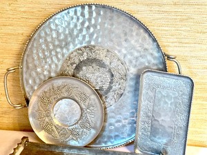 lot 387 image: Four Vintage Hand Wrought Aluminum Trays
