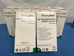 lot 27 image: MSRP $140  Lot Of 8 Boxes (250Box) NEW WelchAllyn 250 Thermometer Probe Covers