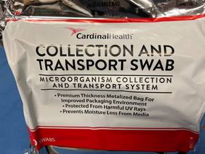 lot 12 image: MSRP $1800  1 Case (500cs) CardinalHealth Microorganism Collection and Transport Swab System Expiration 323 & MSRP $360  4 Pkgs (50pkg) COPAN ESwab Liquid Amies Pernasal Nylon Flocked Swab Applicator Expiration 523