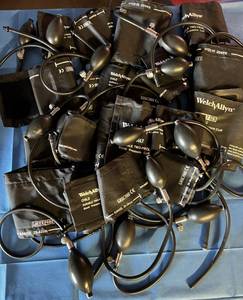 lot 113 image: Huge Lot of Various Size Welch Allyn Durable Two-Piece Blood Pressure Cuffs With&nbspBlood Pressure Inflation Bulbs & Valves