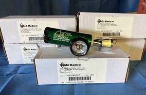 lot 115 image: MSRP $875  5 NEW Ohio Medical GR15-540GX-T 540 Nut & Nipple Medical Gas Regulators